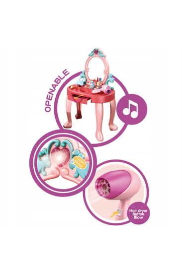 صورة طاولة تزيين الأميرة المحاكية  هي لعبة لعب أدوار مصممة تتكون من 31 قطعة مع الكرسي  للأطفال بعمر 3 سنوات فما فوق